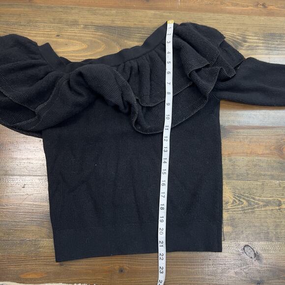 FRAME Off Shoulder Black Ruffled Collar Sweater Woman’s Size Medium Wool Blend - Picture 6 of 6